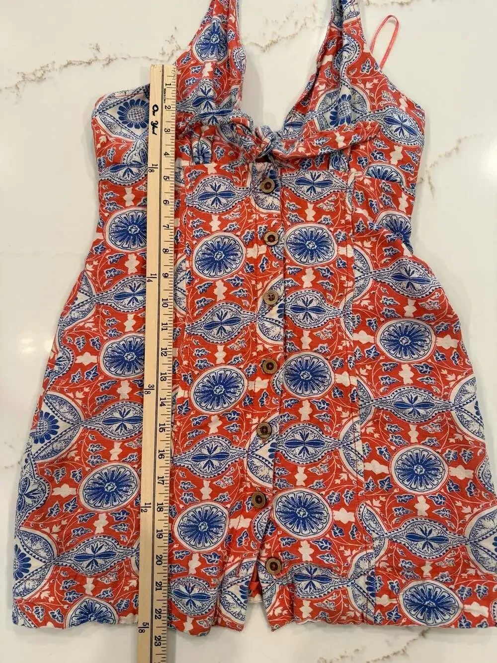 Maeve by Anthropologie Red and Blue Floral Halter Button-Front Mini Dress